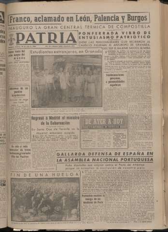 'Patria : diario de Falange Española Tradicionalista y de las J.O.N.S.' - Año XIV Número 4920 - 1949 julio 29