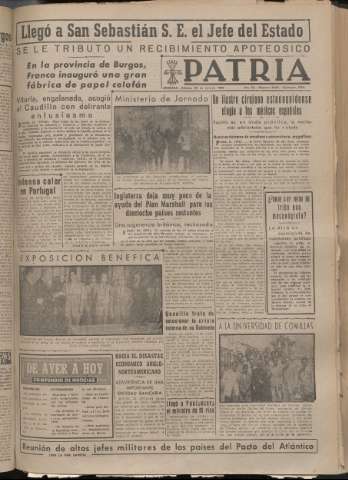 'Patria : diario de Falange Española Tradicionalista y de las J.O.N.S.' - Año XIV Número 4921 - 1949 julio 30