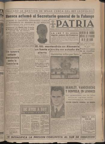 'Patria : diario de Falange Española Tradicionalista y de las J.O.N.S.' - Año XIV Número 4924 - 1949 agosto 3