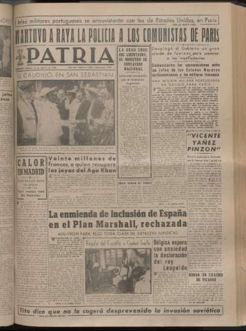 'Patria : diario de Falange Española Tradicionalista y de las J.O.N.S.' - Año XIV Número 4927 - 1949 agosto 6