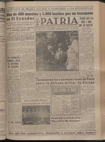 'Patria : diario de Falange Española Tradicionalista y de las J.O.N.S.' - Año XIV Número 4928 - 1949 agosto 7