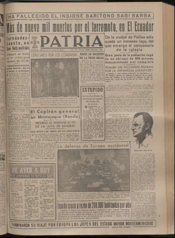 'Patria : diario de Falange Española Tradicionalista y de las J.O.N.S.' - Año XIV Número 4929 - 1949 agosto 9