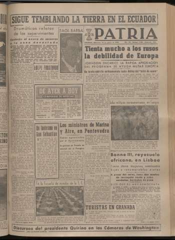 'Patria : diario de Falange Española Tradicionalista y de las J.O.N.S.' - Año XIV Número 4930 - 1949 agosto 10
