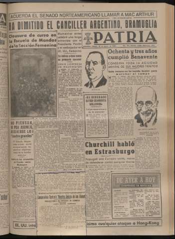 'Patria : diario de Falange Española Tradicionalista y de las J.O.N.S.' - Año XIV Número 4933 - 1949 agosto 13