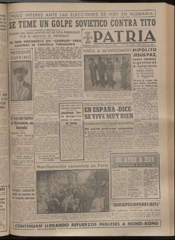 'Patria : diario de Falange Española Tradicionalista y de las J.O.N.S.' - Año XIV Número 4934 - 1949 agosto 14