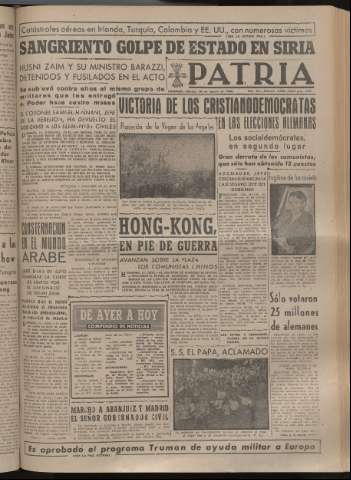 'Patria : diario de Falange Española Tradicionalista y de las J.O.N.S.' - Año XIV Número 4935 - 1949 agosto 16