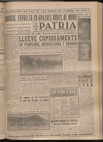'Patria : diario de Falange Española Tradicionalista y de las J.O.N.S.' - Año XIV Número 4940 - 1949 agosto 21
