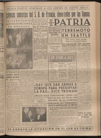 'Patria : diario de Falange Española Tradicionalista y de las J.O.N.S.' - Año XIV Número 4941 - 1949 agosto 23