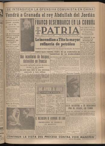 'Patria : diario de Falange Española Tradicionalista y de las J.O.N.S.' - Año XIV Número 4945 - 1949 agosto 27