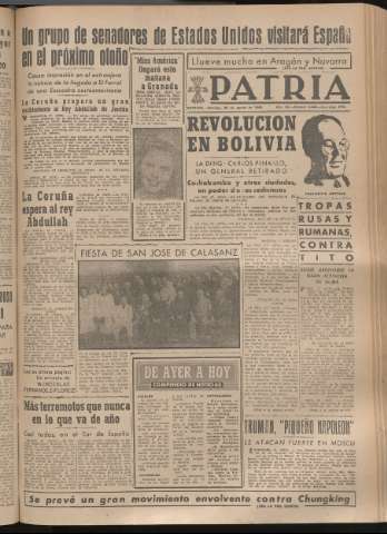 'Patria : diario de Falange Española Tradicionalista y de las J.O.N.S.' - Año XIV Número 4946 - 1949 agosto 28