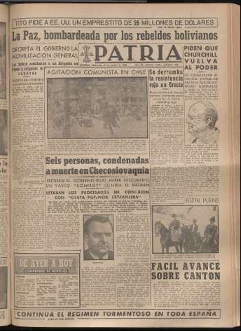 'Patria : diario de Falange Española Tradicionalista y de las J.O.N.S.' - Año XIV Número 4948 - 1949 agosto 31