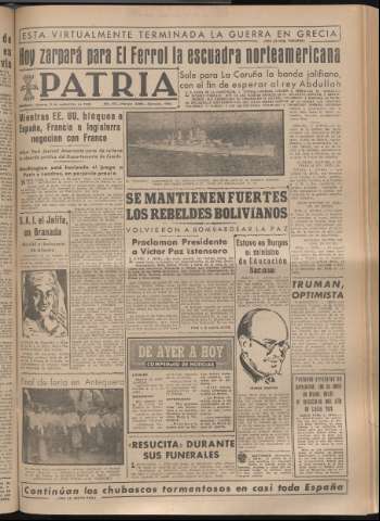 'Patria : diario de Falange Española Tradicionalista y de las J.O.N.S.' - Año XIV Número 4950 - 1949 septiembre 2