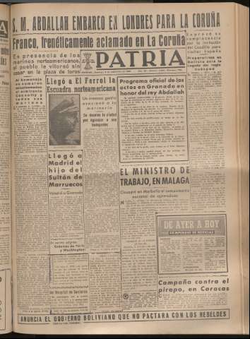 'Patria : diario de Falange Española Tradicionalista y de las J.O.N.S.' - Año XIV Número 4952 - 1949 septiembre 4