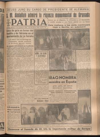 'Patria : diario de Falange Española Tradicionalista y de las J.O.N.S.' - Año XIV Número 4960 - 1949 septiembre 14