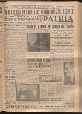 'Patria : diario de Falange Española Tradicionalista y de las J.O.N.S.' - Año XIV Número 4962 - 1949 septiembre 16