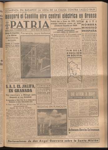 'Patria : diario de Falange Española Tradicionalista y de las J.O.N.S.' - Año XIV Número 4963 - 1949 septiembre 17