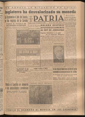 'Patria : diario de Falange Española Tradicionalista y de las J.O.N.S.' - Año XIV Número 4965 - 1949 septiembre 20