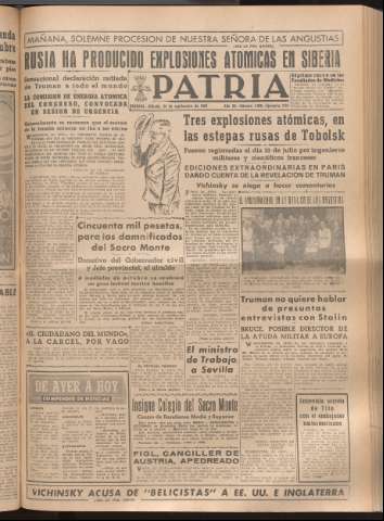 'Patria : diario de Falange Española Tradicionalista y de las J.O.N.S.' - Año XIV Número 4969 - 1949 septiembre 24