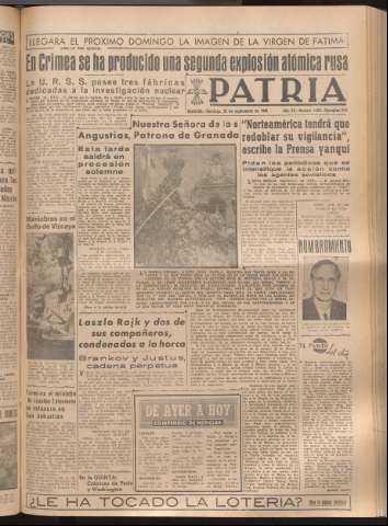 'Patria : diario de Falange Española Tradicionalista y de las J.O.N.S.' - Año XIV Número 4970 - 1949 septiembre 25