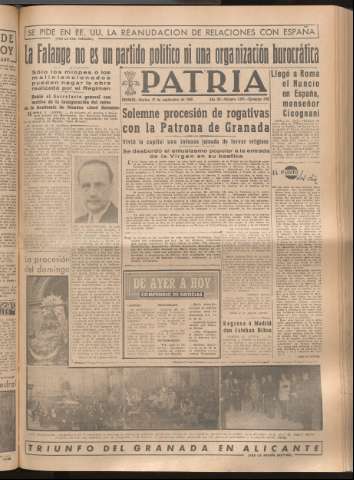 'Patria : diario de Falange Española Tradicionalista y de las J.O.N.S.' - Año XIV Número 4971 - 1949 septiembre 27