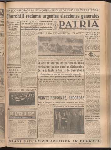 'Patria : diario de Falange Española Tradicionalista y de las J.O.N.S.' - Año XIV Número 4973 - 1949 septiembre 29