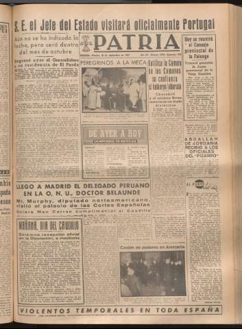 'Patria : diario de Falange Española Tradicionalista y de las J.O.N.S.' - Año XIV Número 4974 - 1949 septiembre 30