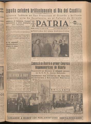 'Patria : diario de Falange Española Tradicionalista y de las J.O.N.S.' - Año XIV Número 4976 - 1949 octubre 2
