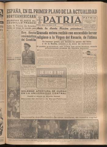'Patria : diario de Falange Española Tradicionalista y de las J.O.N.S.' - Año XIV Número 4977 - 1949 octubre 4