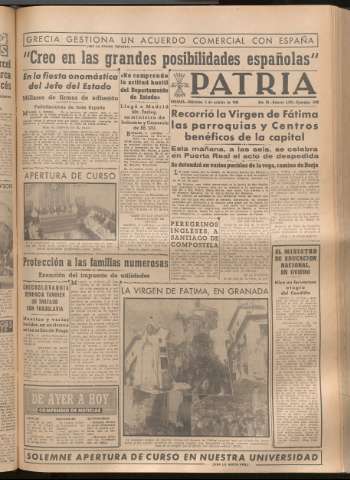 'Patria : diario de Falange Española Tradicionalista y de las J.O.N.S.' - Año XIV Número 4978 - 1949 octubre 5