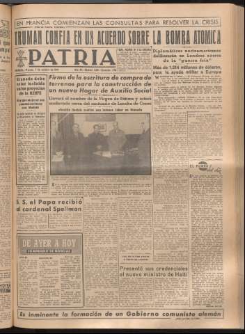 'Patria : diario de Falange Española Tradicionalista y de las J.O.N.S.' - Año XIV Número 4980 - 1949 octubre 7