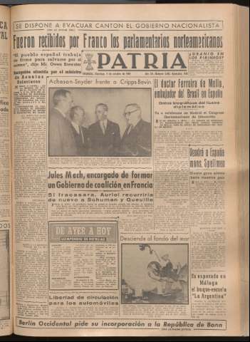 'Patria : diario de Falange Española Tradicionalista y de las J.O.N.S.' - Año XIV Número 4982 - 1949 octubre 9