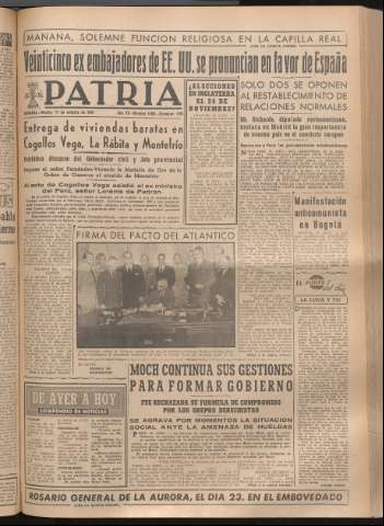 'Patria : diario de Falange Española Tradicionalista y de las J.O.N.S.' - Año XIV Número 4983 - 1949 octubre 11