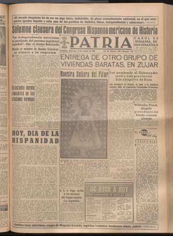 'Patria : diario de Falange Española Tradicionalista y de las J.O.N.S.' - Año XIV Número 4984 - 1949 octubre 12
