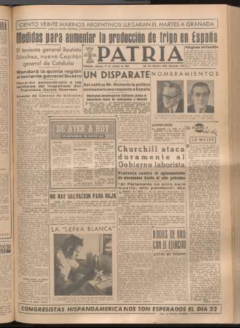 'Patria : diario de Falange Española Tradicionalista y de las J.O.N.S.' - Año XIV Número 4987 - 1949 octubre 15