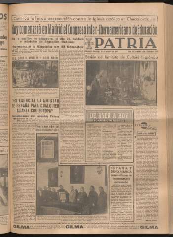 'Patria : diario de Falange Española Tradicionalista y de las J.O.N.S.' - Año XIV Número 4988 - 1949 octubre 16