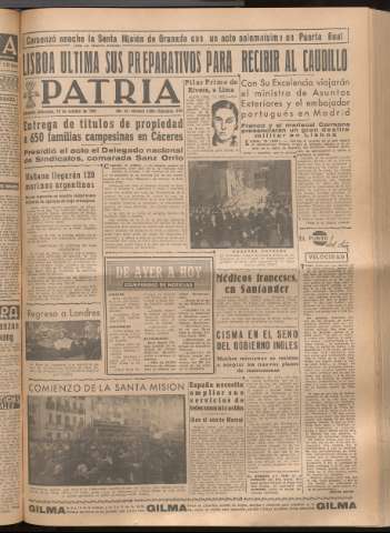 'Patria : diario de Falange Española Tradicionalista y de las J.O.N.S.' - Año XIV Número 4990 - 1949 octubre 19