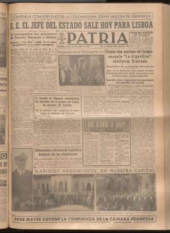'Patria : diario de Falange Española Tradicionalista y de las J.O.N.S.' - Año XIV Número 4992 - 1949 octubre 21