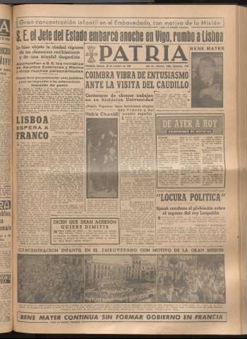 'Patria : diario de Falange Española Tradicionalista y de las J.O.N.S.' - Año XIV Número 4993 - 1949 octubre 22