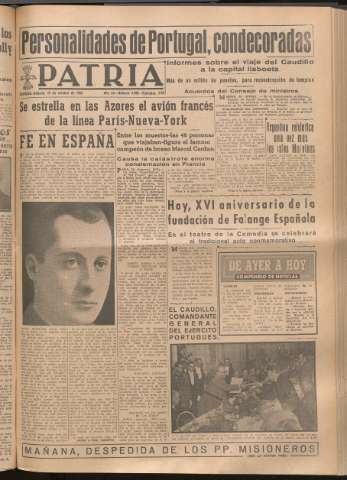 'Patria : diario de Falange Española Tradicionalista y de las J.O.N.S.' - Año XIV Número 4999 - 1949 octubre 29