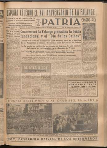 'Patria : diario de Falange Española Tradicionalista y de las J.O.N.S.' - Año XIV Número 5000 - 1949 octubre 30