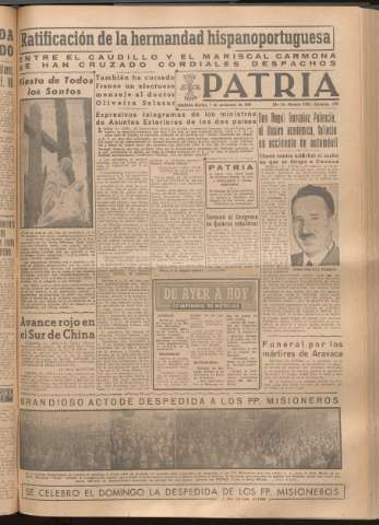 'Patria : diario de Falange Española Tradicionalista y de las J.O.N.S.' - Año XIV Número 5001 - 1949 noviembre 1