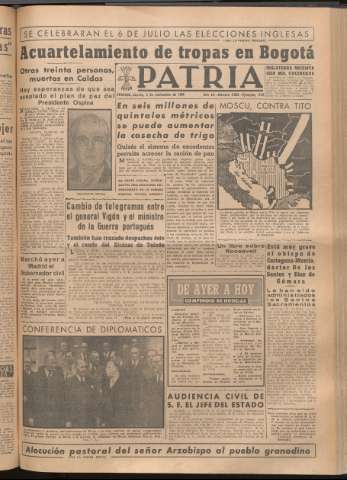 'Patria : diario de Falange Española Tradicionalista y de las J.O.N.S.' - Año XIV Número 5003 - 1949 noviembre 3