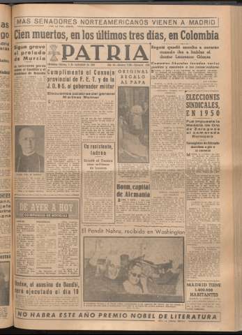 'Patria : diario de Falange Española Tradicionalista y de las J.O.N.S.' - Año XIV Número 5004 - 1949 noviembre 4