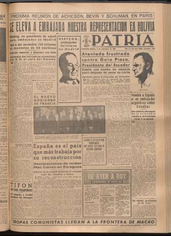 'Patria : diario de Falange Española Tradicionalista y de las J.O.N.S.' - Año XIV Número 5005 - 1949 noviembre 5