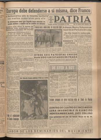 'Patria : diario de Falange Española Tradicionalista y de las J.O.N.S.' - Año XIV Número 5006 - 1949 noviembre 6