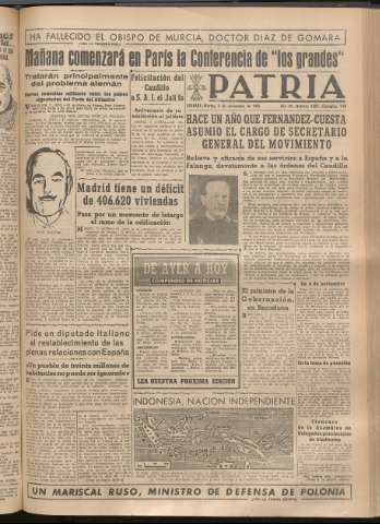 'Patria : diario de Falange Española Tradicionalista y de las J.O.N.S.' - Año XIV Número 5007 - 1949 noviembre 8