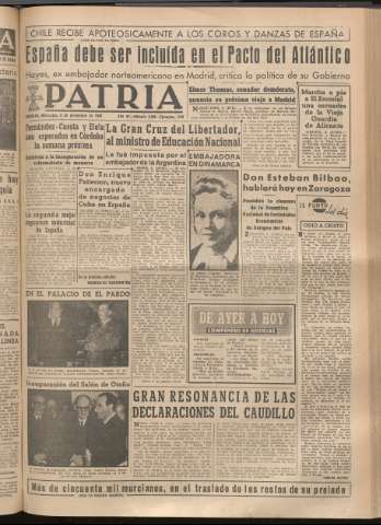 'Patria : diario de Falange Española Tradicionalista y de las J.O.N.S.' - Año XIV Número 5008 - 1949 noviembre 9