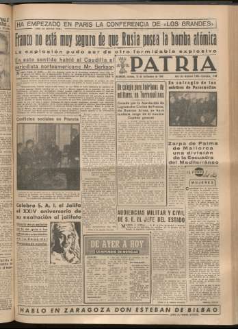 'Patria : diario de Falange Española Tradicionalista y de las J.O.N.S.' - Año XIV Número 5009 - 1949 noviembre 10