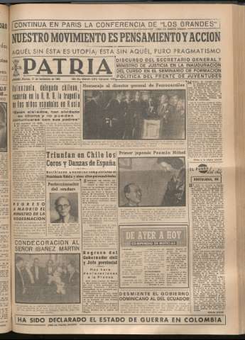 'Patria : diario de Falange Española Tradicionalista y de las J.O.N.S.' - Año XIV Número 5010 - 1949 noviembre 11