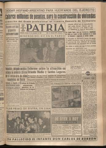 'Patria : diario de Falange Española Tradicionalista y de las J.O.N.S.' - Año XIV Número 5011 - 1949 noviembre 12
